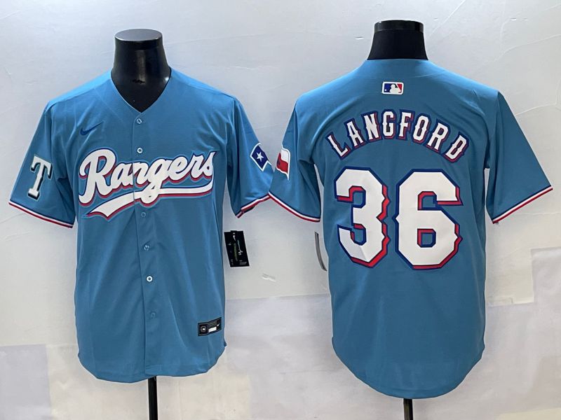 Men 2025 Texas Rangers #36 Langford Light Blue Game Nike MLB Jersey style 6